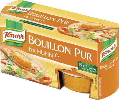 A product shot of Knorr Bouillon Pur chicken broth cubes.