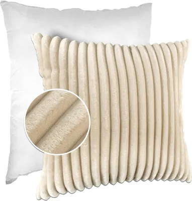 Produktbild von Dekokissen LILLI BIG CORD Velour mit Reißverschluss 60x60cm Einfarbig UNI Creme Sofakissen pflegeleicht
