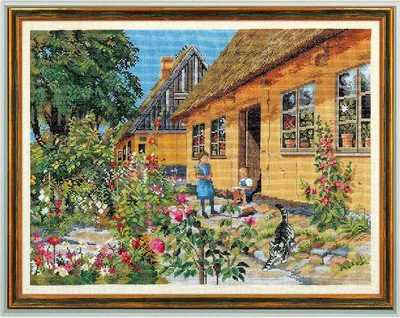 Produktbild von Eva Rosenstand Kreuzstich Set "Stockrosen 2", Zählmuster, 75x55cm