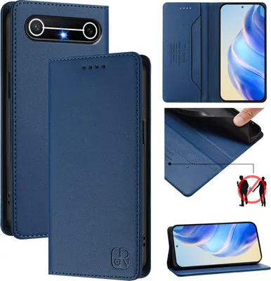 Produktbild von Lederhülle für Tecno Pova Slim Hülle Flip Brieftasche Kartenfächern Ständer Schutzhülle Blau