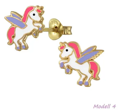 Produktbild von Kinderohrstecker: Mädchen Ohrringe Silber „Einhorn / Pegasus“ Modell 4
