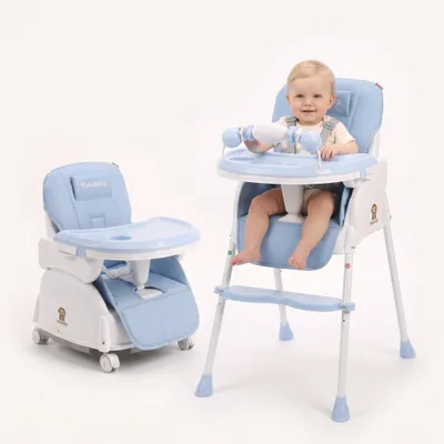 Produktbild von Twinky® Hochstuhl Baby - Blau - 2-in-1 Kinderhochstuhl - Klappbarer Esszimmerstuhl, Kinderwagen - Mitwachsstuhl und Babystuhl für Neugeborene