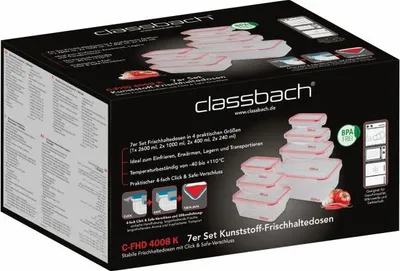 Image de classbach® Boîtes de conservation avec couvercle | Set de 7 pièces | 100% étanche | Meal Prep Boxes | Convient pour micro-ondes lave-vaisselle congélateur | C-FHD 4008 K