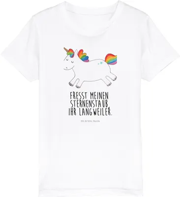 Produktbild von Mr. & Mrs. Panda Kleinkinder T-Shirt Einhorn Happy 3-4 Jahre (98/104) - Weiß - Geschenk, Lebensfreude, Bio Kinder, Teenager, Spaß, für, Baumwolle, Lachen, Unicorn, Freude