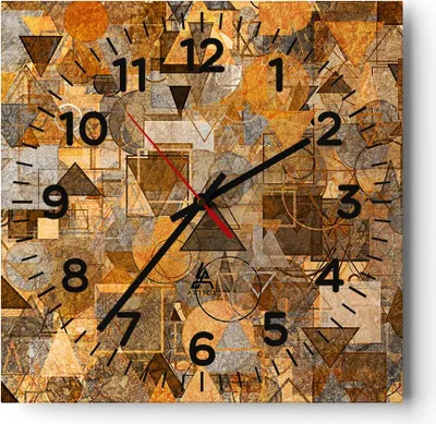 Produktbild von Wanduhr - Quadrat - Glasuhr - Abstraktion modern - 40x40cm - Schleichendes Uhrwerk - Lautlos - zum Aufhängen bereit - Dekoration Modern - Wanddekoration aus Glas - C4AC40x40-4021