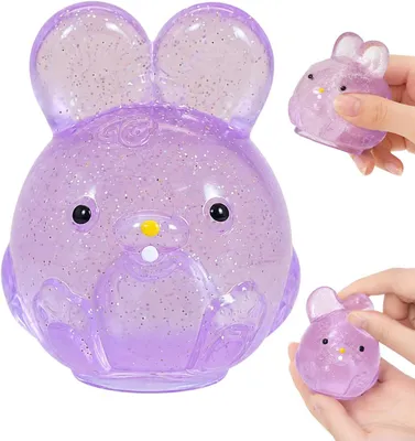 Immagine prodotto di Giocattolo antistress morbido e comprimibile - Palla antistress a forma di coniglietto con glitter
