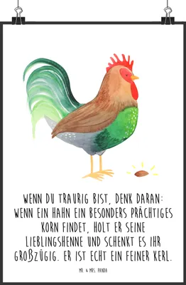 Produktbild von Mr. & Mrs. Panda Bild Hahn Korn DIN A0 - Weiß - Geschenk, Kunstdruck, drucke, Natur, wanddeko, Plakat, Bauernhof, Henne, Eier, Wandbild