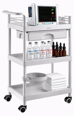 Obrázok produktu pre VEVOR – Lekársky vozík, 50 kg, laboratórny vozík, servisný vozík pre zdravotníctvo, 60x34x88 cm, vozík na prepravu pre kliniky, nemocnice, kozmetické salóny a laboratóriá, kozmetický vozík s úložnými plochami, zásuvkou, kolieskami, vyrobený z PP materiálu