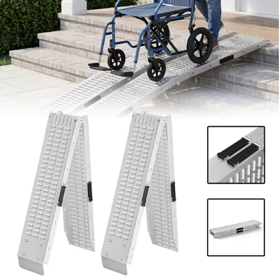 Productafbeelding van Laadrampen - Opklapbare ramppen van verzinkt staal - Max. 400 kg per paar - Set van 2 - Geschikt voor motorfiets, auto, aanhanger en caravan - Zilver