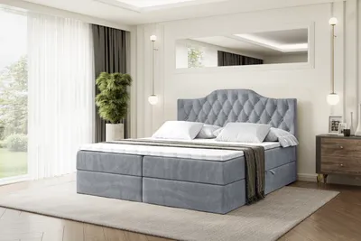 Produktbild von ALTDECOR Boxspringbett mit H4 Matratze und Topper - 160 x 200 cm - VILA-1 - Grau Samt - Polsterbett mit Bettkasten und Lattenrost, Bett mit Stauraum