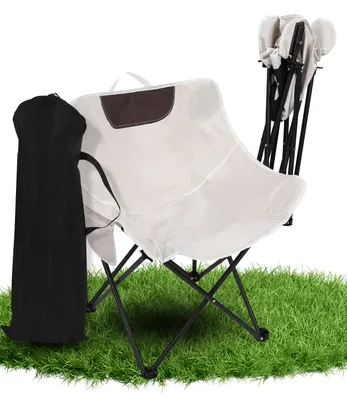 Produktbild von Outdoor-Klappstuhl Campingstuhl Faltstuhl Oxford-Stoff Strandstuhl mit Aufbewahrungstasche,Beige 100kg Belastbar,45x45x68cm