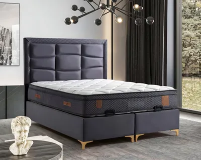 Produktbild von Grau modernes Bett mit Matratze aus Textil und Holz