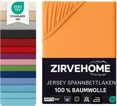 Produktbild von Spannbettlaken 90x200-100x200 cm - Jersey Spannbetttuch 100% Baumwolle - Komfort Bettlaken für Matratzen bis 30 cm Höhe, Spannbettlaken Orange