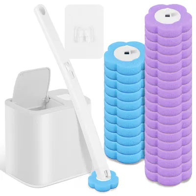 Produktbild von Wegwerf-Toilettenbürsten-Set mit 30 Nachfüllungen, Schwamm, Halter, Randreiniger, Reinigungsmittel für Bad
