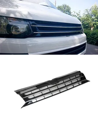 Kühlergrill Sportgrill Gitter Front Grill Chrom Emblem Schwarz für VW T5 2009 – Produktansicht