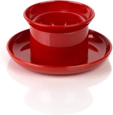 Productafbeelding van Eierdopje met Bord - Eierdopjes Set - Ontbijten met Ei - Ruimtebesparend Stapelbaar - Ø 8.5 x 4 cm - Rood