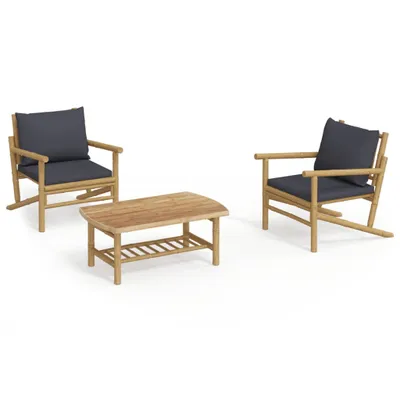 Obrázok produktu pre vidaXL 3-dielna záhradná súprava s tmavosivými vankúšmi Bamboo