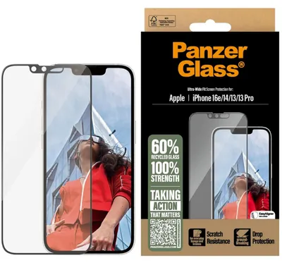 Immagine prodotto di Vetro temperato Panzerglass Ultra-Wide Fit per Iphone 13 / 13 Pro / 14 / 16E - trasparente