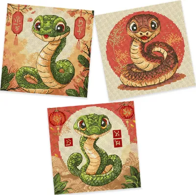 Immagine prodotto di Confezione da ricamo a punto croce Letistitch "Serpenti, set di 3", schema contato, 15,6x15,6cm