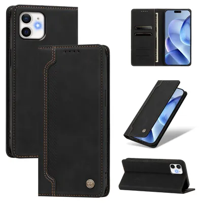 Produktbild von Handyhülle für iPhone 11, Leder Wallet Klapphülle mit Standfunktion, Stoßfeste Schutzhülle Schwarz