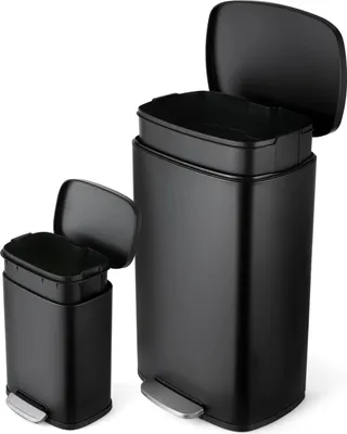 Produktbild von Mülleimer Küche - Treteimer 30L+5L - Edelstahl - Soft-Close Deckel - 2 Fächer zur Mülltrennung - Schwarz