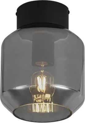 Produktbild von QAZQA - Moderne Deckenleuchte I Deckenlampe I Lampe I Leuchte schwarz mit Rauchglas - Stiklo I Wohnzimmer I Schlafzimmer - Rund - LED geeignet E27