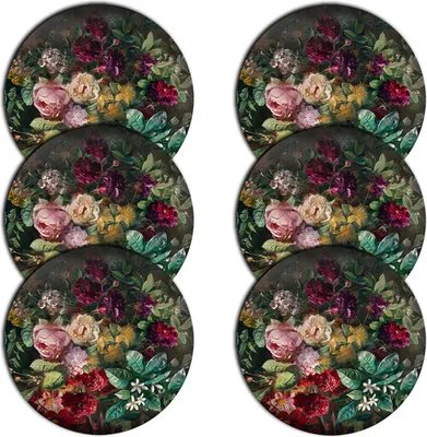 Image de Bertoni Set de table, 6 pièces, rond, 33 cm, bouquet de fleurs, dessous de table