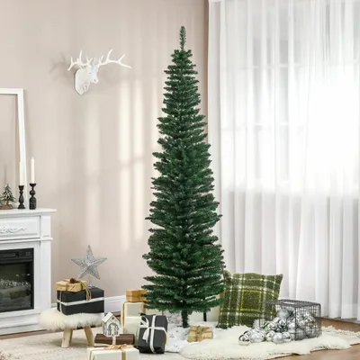 Immagine prodotto di Albero di Natale artificiale Moonbite, altezza 210 cm, forma slanciata, 499 rami, base stabile con piedi pieghevoli, abete ideale per angoli e corridoi, realizzato in plastica, colore verde
