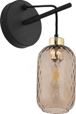 Produktbild von Wandlampe Metall Rauchglas H: 40 cm in Schwarz Bernstein Gold E27 Modern