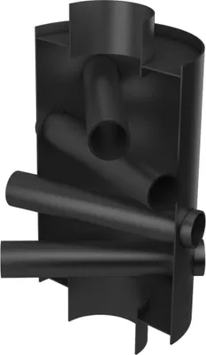 A 3D render of a black ventilation component with multiple pipes.
