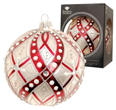 Immagine prodotto di Krebs Glas Lauscha - Baubles in vetro argento (satinato). Rosso(lucido) - "Glanz & Gloria" - 10cm - Decorazione per albero di Natale in vetro - Gioielli di Krebs Glas Lauscha - 21221