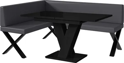 Produktbild von MEBLINI Eckbank für Esszimmer mit ausziehbarem Tisch - Küchenbank - Essecke - Sitzecke Küche - TONI - X-Beine 128x168x87cm Links - Grau Kunstleder/M Schwarz Hochgl.