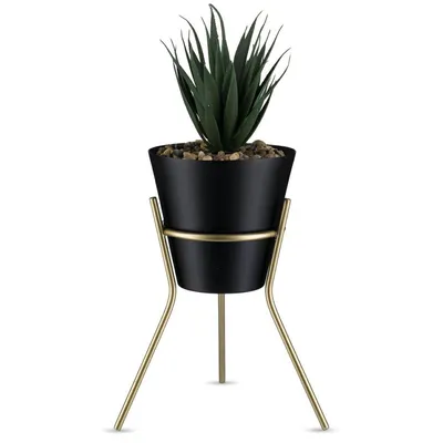 Image de Support à fleurs en métal avec couvercle, noir doré, pot de fleurs, 20 cm