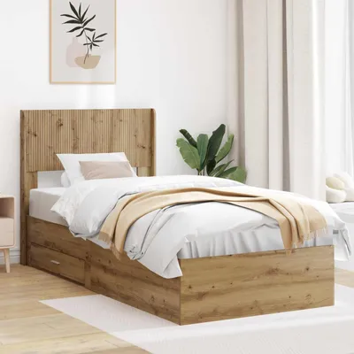 Imagen del producto de Maison Exclusive: Estructura de cama con espacio de almacenamiento y cabecero en roble artesanal, 90 x 190 cm
