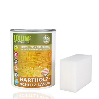 Produktbild von LIXUM Biologischer Holzschutz Hartholzschutz - Rotbuche, Farbe:Vintage Weiß, Gebindegröße:3000 ml   ( ca.90m² ), inkl. Zubehör:Schwamm