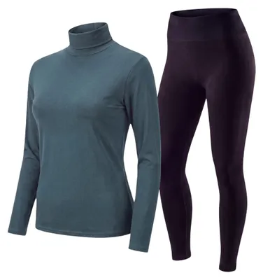 Produktbild von Thermounterwäsche Set Damen 2-teilig Rollkragenshirt und schwarze Thermoleggings