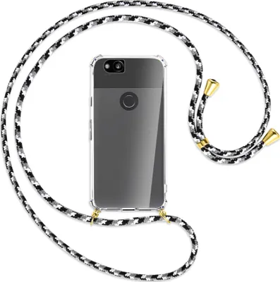 Produktbild von Handykette Backcover-Schutzhülle mit Band (Metall goldfarben) für Google Pixel 2 - schwarz/grau/weiß