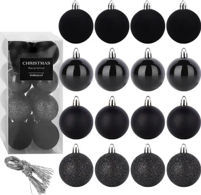 Obrázek produktu pro Nerozbitné ozdoby na vánoční stromeček černé 5 cm 16 ks.