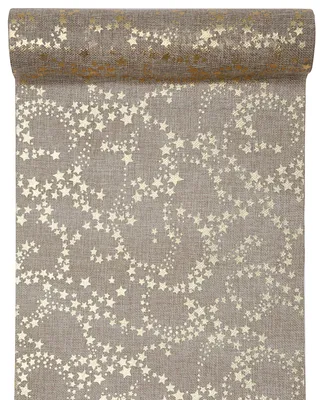 Produktbild von Jute Tischläufer 3m Weihnachten Sterne Hellbraun Gold 30cm Santex Deko