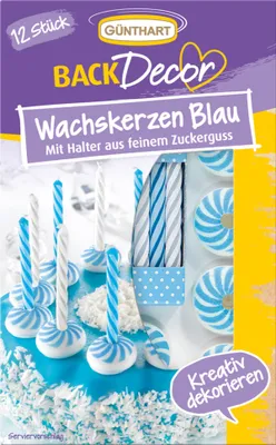 Immagine prodotto di BackDecor 12 candele di cera bianco-blu con portacandele di zucchero - combustione lenta