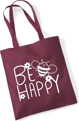 Produktbild von Huuraa Jutebeutel Be Happy Biene 10 Liter Burgundy Baumwolle Tasche Geschenkidee