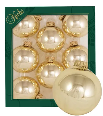 Produktbild von Krebs Glas Lauscha Kugeln im 8er Set - Seidengold - Christbaumschmuck aus Glas - Unifarbende Kugeln - Größe: 7cm - 70116
