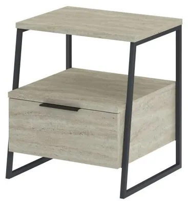 Image de Table de chevet en panneau mélaminé effet travertin 45 x 50 x 40 cm avec étagère