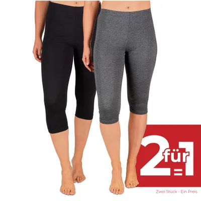 Zdjęcie produktu dla SES Capri legginsy damskie czarny/antracyt cętkowany (40/42) 2-pak z bawełny/nieprzezroczyste legginsy damskie capri/elastyczne legginsy damskie 3/4 bawełna/legginsy damskie capri