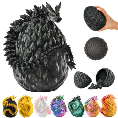 Zdjęcie produktu dla Smok w jajku 3D 30 cm, ruchoma figurka smoka wykluwającego się z jaja 10 cm – Czarny