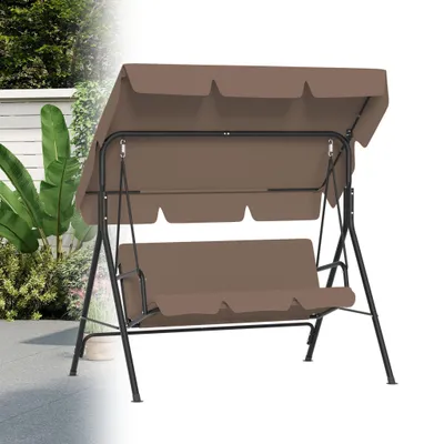 Produktbild von XMTECH Hollywoodschaukel 3-Sitzer mit verstellbarem Sonnendach & Kissen – Gartenschaukel mit stabilem Stahlrahmen, 200 kg belastbar – Schaukelbank für Garten, Terrasse & Balkon, 175 cm – Braun