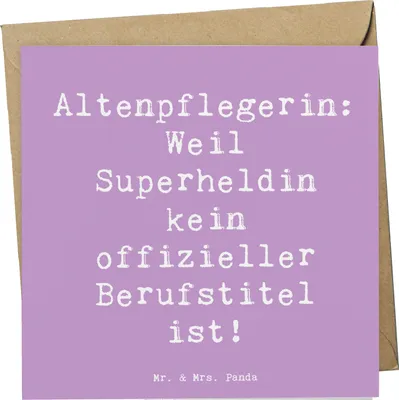 Produktbild von Mr. & Mrs. Panda Glückwunschkarte Spruch Altenpflegerin Superheld - Lavendeltraum - Geschenk, Berufspassion, Beruf, Klappkarte, handgefertigte Geschenke, Wertschätzung