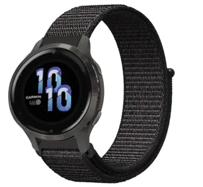 Produktbild von Strap-it Nylonarmband – passend für Garmin Vivoactive 4s / Vivomove 3s / Venu 2s / Venu 3s / Venu 4s - Schwarz
