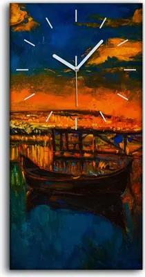Produktbild von Wanduhr Uhr Wandbild Leinwand Geräuschlos 30x60 Boote Wasser Nacht Brücke Himmel - weiße Hände