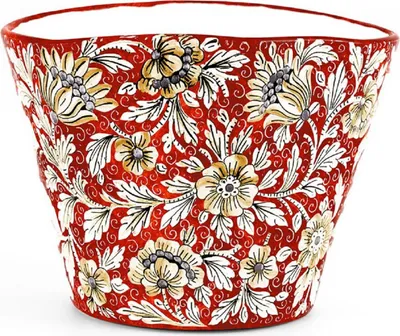 Image de Casa Padrino Pot de Fleurs Céramique de Luxe Rouge / Multicolore Ø 27 x H. 20 cm - Pot de Fleurs Céramique rond, fait et peint à la main - Qualité de Luxe -  Italy